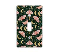 Moth Single Light Switch Cover Plate, Nature Fanciful Moon Stars Fall Green Plastic Standard Size Wall Switch Plates Accents for Living Room Bedroom Home Office Decor (Single)