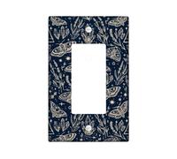 Moth Single Rocker Light Switch Cover, Bohemian Nature-Inspired Crystal Flower Fall Navy Blue Plastic Standard Size Accents Wall Switch Plates for New Apartment Home Bedroom Office Decor