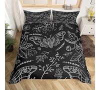 Moth Skull Bedding Set for Kids Boys Girls Floral Botanical Comforter Cover Black White Duvet Cover Flower Branches Bedding & Linen King Size 3Pcs