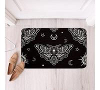 Moth Skull Indoor Doormat, Boho Sugar Skull Front Door Rug Rubber Backing Halloween Skeleton Non Slip Door Mat Gothic Bones Super Absorbent Entrance Rug Inside Floor Mats Machine Washable 16"x24"