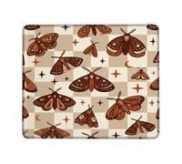 Moth Small Mouse Pad, Autumn Vintage Stars Moon Autumn Brown Square Rubber Washable Stitched Edge Cloth Mousepad Decor for Home Office Work Gaming Desk Square 8x10 Inch