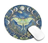 Moth Small Mouse Pad, Nature Fanciful Leaves Moon None Green Round Rubber Smooth Portable Travel Mousepad Idea for Home Office Desk Laptop Gamers Gift Round 8x8 Inch