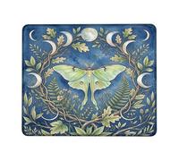 Moth Small Mouse Pad, Nature Fanciful Leaves Moon None Green Square Rubber Washable Mini Travel Desk Mousepad Desk Accessories for Gaming Computer Laptop Square 8x10 Inch