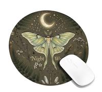 Moth Small Mouse Pad, Nature Mystical Moon Stars Autumn Green Round Rubber Smooth Portable Cloth Mousepad Accessories for Office Home Computer Laptop Round 8x8 Inch