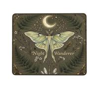 Moth Small Mouse Pad, Nature Mystical Moon Stars Autumn Green Square Rubber Non Slip Portable Mini Desk Mousepad Accessories for Office Home Computer Laptop Square 8x10 Inch