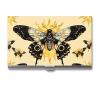 Moth Sun Mystical Gothic Business Card Holder Metal Wallet Credit Card ID Case for Men Women
