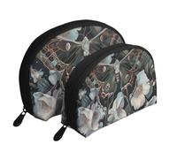 Moth that Looks Like a Peacock Print Makeup Bag Set 2-Piece Portable Clutch Pouch Travel Cosmetic Pouches Toiletry Bags for Daily Storage & Travel Organization