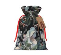 moth that looks like a peacock Printed Christmas Drawstring Bags for Christmas Party Xmas Gift Wrapping, Red Ribbon, S
