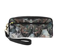 Moth That Looks Like a Peacock Printed Leather Makeup Bags with Wrist Strap Portable Travel Toiletry Bag Cosmetic Organizer Bag for Women
