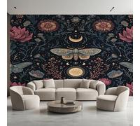 Moth Wallpaper for Living Room, Vintage Floral Moon Wall Mural for Bedroom 500x350 cm, Non-Woven Photo Wallpaper, Home Decor D&O78