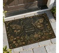 Moth Welcome Door Mat, Nature Rustic Flowers Leaves Summer Brown Washable Low Profile Doormats for Floor for House Office Outside Inside Entrance Decor 29x17 Inch