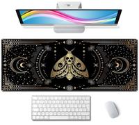 Moth Witch Desk Mat Moon Phases Large Mouse Pad XL Extended Gaming Mousepad Crescents Keyboard Mouse Mat Desk Pad for Computer Laptop 31.5''X11.8'' Non-Slip Rubber Base with Stitched Edges