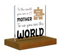 Mother Acrylic Desk Sign with Puzzle Piece, Personalized Mom Gift from Daughter Son, Heartfelt Appreciation Plaque for Mother's Day Birthday Christmas, Home Office Desk Décor with Vintage Wooden Base