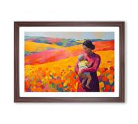 Mother and Baby Colour Field Framed Print | A2 Walnut Framed Wall Art | Ready to Hang | Modern Nature Picture | Living Room Bedroom Lounge Office