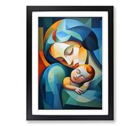 Mother and Baby Cubism Framed Wall Art Print A2 Black