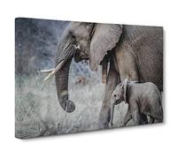Mother and Baby Elephant Canvas Print | Gallery Wrapped 30mm Frame Wall Art | 20x14 inches | Ready to Hang | Modern Animals Picture | Living Room Bedroom Lounge Office
