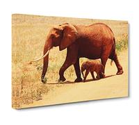 Mother and Baby Elephant No.2 Canvas Print | Gallery Wrapped 30mm Frame Wall Art | 20x14 inches | Ready to Hang | Modern Animals Picture | Living Room Bedroom Lounge Office