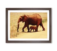 Mother and Baby Elephant No.2 Modern Framed Print | A2 Walnut Framed Wall Art | Ready to Hang | Modern Animal Picture | Living Room Bedroom Lounge Office