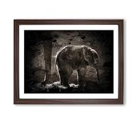 Mother and Baby Elephant No.3 Modern CB Framed Print | A2 Walnut Framed Wall Art | Ready to Hang | Modern Animal Picture | Living Room Bedroom Lounge Office