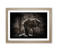 Mother and Baby Elephant No.3 Modern CB Framed Print | A4 Oak Framed Wall Art | Ready to Hang | Modern Animal Picture | Living Room Bedroom Lounge Office