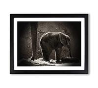 Mother and Baby Elephant No.3 Modern Framed Print | A2 Black Framed Wall Art | Ready to Hang | Modern Animal Picture | Living Room Bedroom Lounge Office