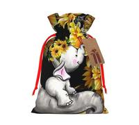 Mother And Baby Elephant Sunflowers Christmas Drawstring Sack Gift Bag, Lightweight And Cute In Design