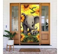 Mother and Baby Elephant Sunflowers Door Cover Decorations, Welcome Door Banner Backdrop Seasonal Spring Summer Porch Banner Sign Photo Background for Indoor Outdoor Party Decor 72.8 x 35.4 Inch