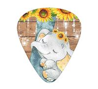 Mother And Baby Elephant Sunflowers Guitar Paddle Set Of 12, Suitable For Guitar, Yukri, 3 Thicknesses