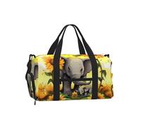 Mother and Baby Elephant Sunflowers Gym Duffle Bag with Shoe Compartment Travel Weekender Overnight Bag Waterproof Sports Gym Bag with Shoulder Strap