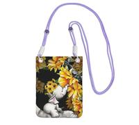 Mother And Baby Elephant Sunflowers Print Crossbody Bag For Women, Mini Phone Purses, Cute Phone Wallet, For Hiking Travel Gift