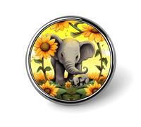 Mother And Baby Elephant Sunflowers Round Badge Cute Brooch Hats Jackets Decor Personalized Lapel Pin Clothing Jewelry Accessories for Wedding Party Gift