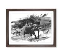 Mother and Baby Elephant Vol.1 V1 Modern Framed Print | A2 Walnut Framed Wall Art | Ready to Hang | Modern Animal Picture | Living Room Bedroom Lounge Office