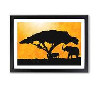 Mother and Baby Elephant Vol.2 Painting Framed Print | A2 Black Framed Wall Art | Ready to Hang | Modern Animal Picture | Living Room Bedroom Lounge Office