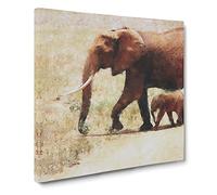 Mother And Baby Elephant Vol.3 Canvas Print | Gallery Wrapped 30mm Frame Wall Art | 20x20 inches | Ready to Hang | Modern Animals Picture | Living Room Bedroom Lounge Office
