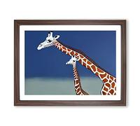 Mother And Baby Giraffe Framed Wall Art Print A2 Walnut