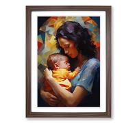 Mother and Baby Hard Edge Painting Framed Print | A2 Walnut Framed Wall Art | Ready to Hang | Modern Historical Picture | Living Room Bedroom Lounge Office