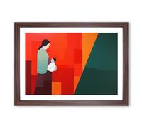 Mother and Baby Minimalism Framed Print | A2 Walnut Framed Wall Art | Ready to Hang | Minimalist Nature Picture | Living Room Bedroom Lounge Office