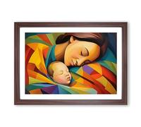 Mother and Baby Orphism Framed Print | A2 Walnut Framed Wall Art | Ready to Hang | Modern Nature Picture | Living Room Bedroom Lounge Office