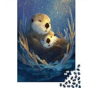 Mother And Baby Otter Snuggle at Sea Jigsaw Puzzles. 38x26cm/1000pcs Whimsical Challenge Toy for Educational Games Gifts