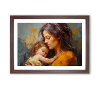 Mother and Baby Palette Knife Framed Print | A2 Walnut Framed Wall Art | Ready to Hang | Modern Nature Picture | Living Room Bedroom Lounge Office