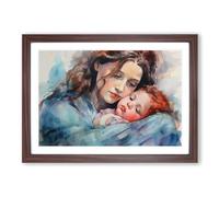 Mother and Baby Watercolour Framed Print | A2 Walnut Framed Wall Art | Ready to Hang | Modern Historical Picture | Living Room Bedroom Lounge Office