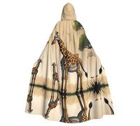 Mother and child giraffe Adult Patterned Hooded Cape, Decorative Cloak for Halloween, Stage Performances, or Holiday Parties