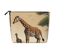 Mother and Child Giraffe Fake Hemp Makeup Bag,CuteLightweight Women 100% Polyester, Waterproof,Large Capacity,Perfect for TravelDaily Use