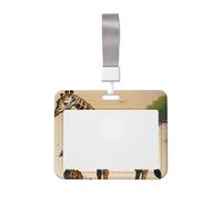 Mother and Child Giraffe Id Badge Holder with Lanyard-Horizontal Card Protector, Clear Abs Hard Shell for Work Office Events