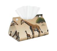 Mother and Child Giraffe Print Tissue Box Cover - Long Facial Paper Organizer Modern PU Leather Napkin Holder for Car, Bedroom