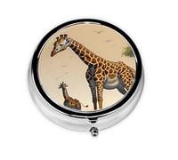 Mother and Child Giraffe Round Mini Pill Box, 3 Compartment Pill Box, Portable Pill Box, can be Put into Wallet, Pocket, Light and Convenient