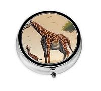 Mother and Child Giraffe Round Pill Box. Portable Daily Medication Organizer, Travel-Friendly Design.