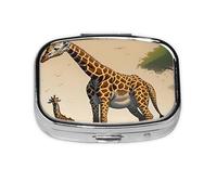 Mother and Child Giraffe Square Pill Box Lightweight and Portable, with 2 Plastic Inserts, Suitable for Carrying in Pockets or Wallets.