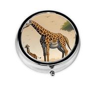 Mother and Child Giraffe This Small, Round Pill Box is a Portable Travel Medicine Organizer with Three compartments for Storing Daily medications.