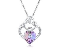 Mother and Child Necklace 925 Sterling Silver Love Chains for Mother and Child with Purple Crystal for Mother, Wife, Daughter